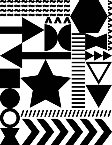 Czarne geometryczne kształty i linie na białym tle — Wektor stockowy