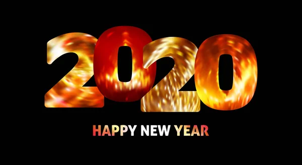 黒で「 2020 」の火で新年のカードを育てる — ストックベクタ