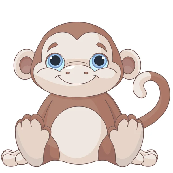 Front View Cute Baby Monkey Sitting Smiling — Stock Vector