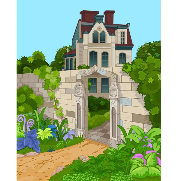 Ilustración Fachada Casa Victoriana — Vector de stock