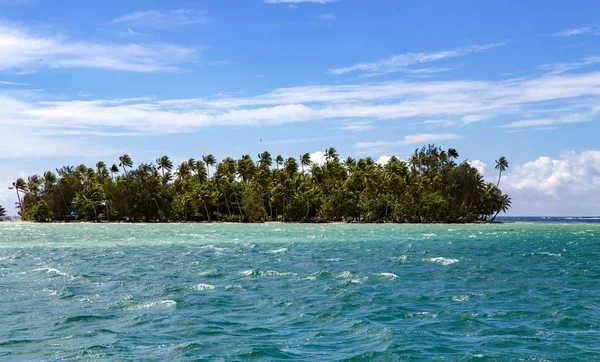 Paisagem Pequena Ilha Com Palmeiras Vista Superfície Água Lagoa Oceano — Fotografia de Stock