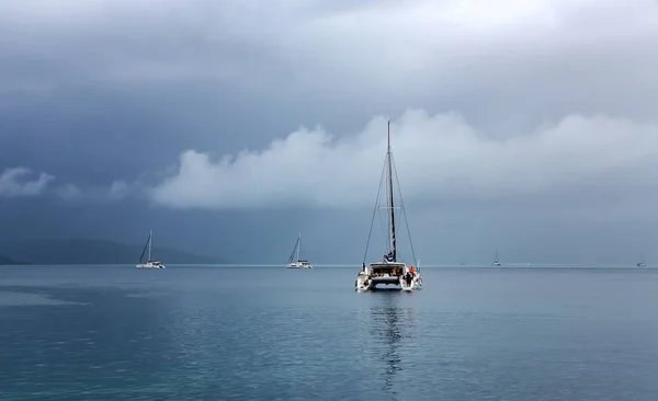 Polinésia Francesa Papeete Dezembro 2017 Cinco Catamarãs Saem Para Oceano — Fotografia de Stock