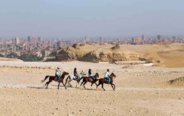 Egipto Cairo Noviembre 2017 Tres Hombres Egipcios Una Mujer Montan — Foto de Stock