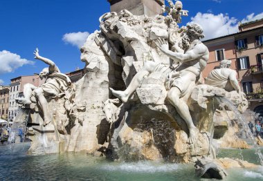 İtalya, Roma, 28 Ekim 2014 - dört Irmak Çeşmesi biri Roma'nın en ünlü çeşmeler. Piazza Navona, Roma, Italy.It 1648-1651 yılında mimar Bernini project tarafından inşa üzerinde yapıldı..