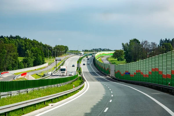 Europe Poland Sertember 2014 Long Glass Wall Next Highway Protect — Stock Photo, Image