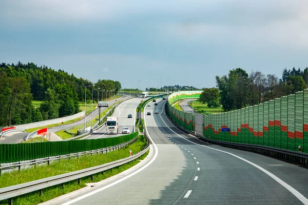 Europe Poland Sertember 2014 Long Glass Wall Next Highway Protect — 图库照片