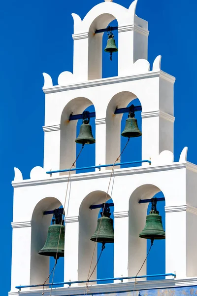 White Multi Tiered Bell Tower Santorini Island Greece — Stock Photo, Image