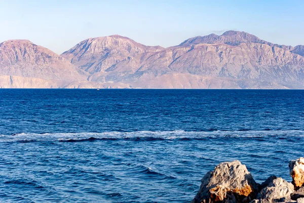 Costa Selvagem Rochosa Mar Egeu Lugar Conveniente Para Pesca Creta — Fotografia de Stock