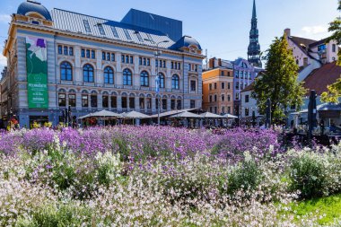 LATVIA, RIGA, SEPTEMBER, 12, 2025: Livu Meydanı Riga Eski Kasabası 'nın en ünlü ve en güzel meydanlarından birini düzenliyor. Letonya