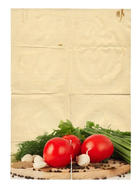 Old Blank Recipe Book Photo Tomato Spices White Isolated Background — Stock Photo, Image