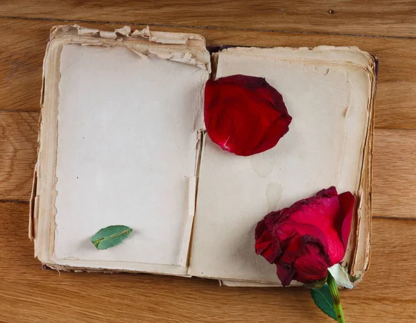 Nyissa Meg Régi Könyv Üres Oldalakat Szöveg Vintage Fából Készült — Stock Fotó