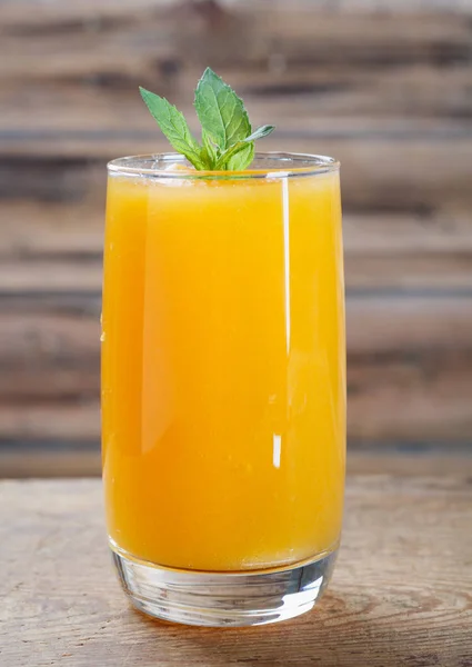 Healthy Pumpkin Fruit Smoothie Mint Leaves Old Wooden Table — Stock Photo, Image