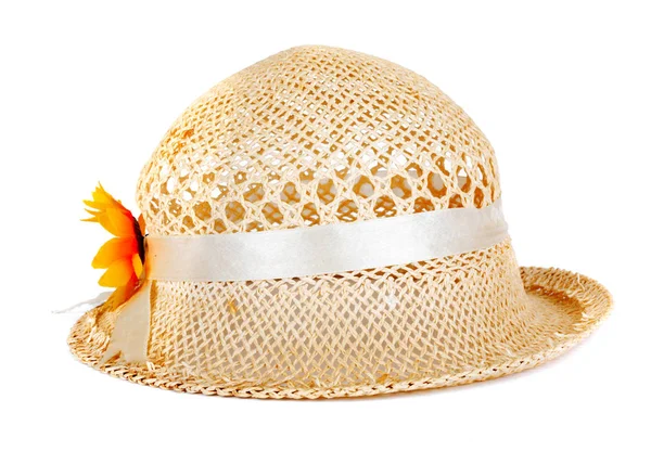 Grazioso Cappello Paglia Con Fiore Sfondo Bianco Isolato — Foto Stock