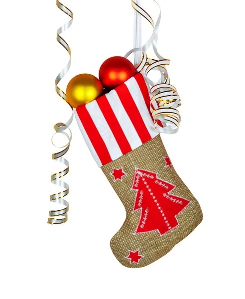 红色圣诞靴 白色背景的礼物 — 图库照片