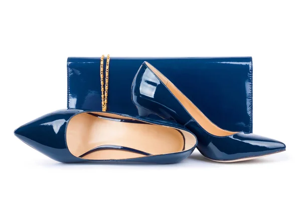 Hermosos Zapatos Azules Con Embragues Sobre Fondo Blanco Aislado —  Fotos de Stock