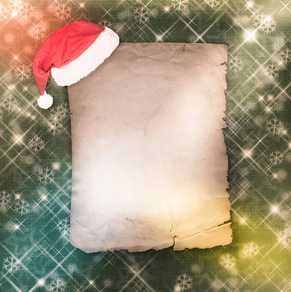 Weihnachtsgrußkarte Mit Altem Papier Auf Grünem Abstrakten Hintergrund — Stockfoto