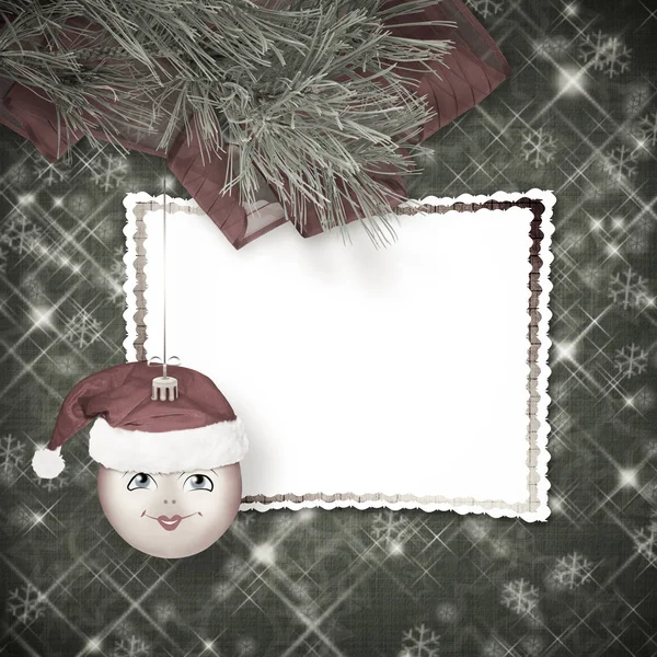 Рождественский Бал Шляпе Санта Клауса Сосновыми Ветвями Абстрактном Фоне — стоковое фото