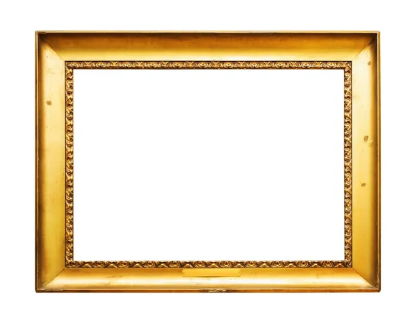 Gouden Houten Fotolijst Voor Ontwerp Witte Geïsoleerde Achtergrond — Stockfoto