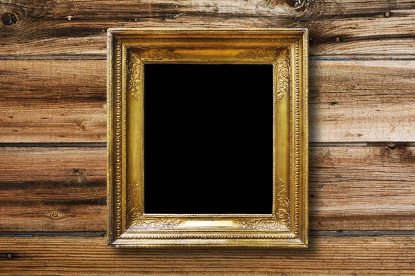 Старая Винтажная Золотая Декоративная Рамка Фотографии Гранжевой Деревянной Стене — стоковое фото