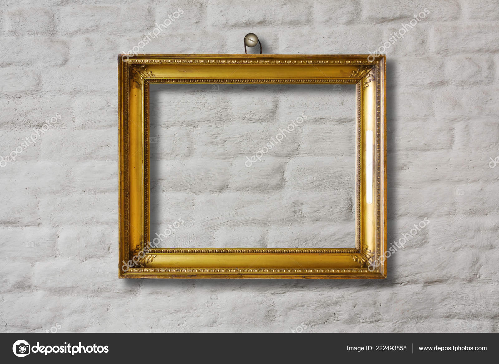 Old Vintage Gold Ornate Frame Picture Grunge Stone Wall Stock Old Vintage Gold Ornate Frame Picture Grunge Stone Wall Stock Photo