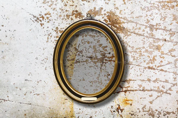 Old Vintage Gold Ornate Frame Picture Grunge Stone Wall — Stock Photo, Image