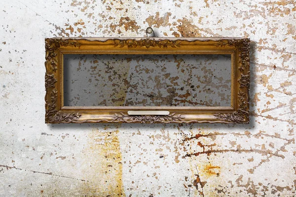 Old Vintage Gold Ornate Frame Picture Grunge Stone Wall — Stock Photo, Image