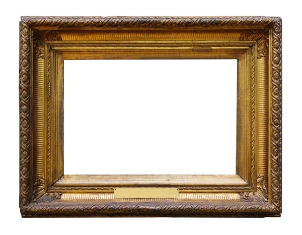 Деревянная Рамка Золота Дизайна Белом Изолированном Фоне — стоковое фото