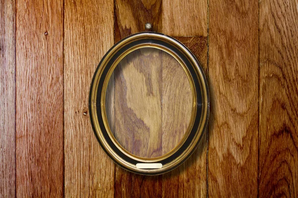 Starego Złota Rama Kwiecisty Obraz Ścianie Drewnianej Grunge — Zdjęcie stockowe