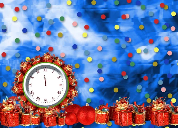 Weihnachtsgeschenke Toclock Auf Abstraktem Hintergrund Mit Konfetti Und Sternen — Stockfoto