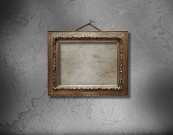 Old Vintage Gold Ornate Frame Picture Grunge Stone Wall — Stock Photo, Image