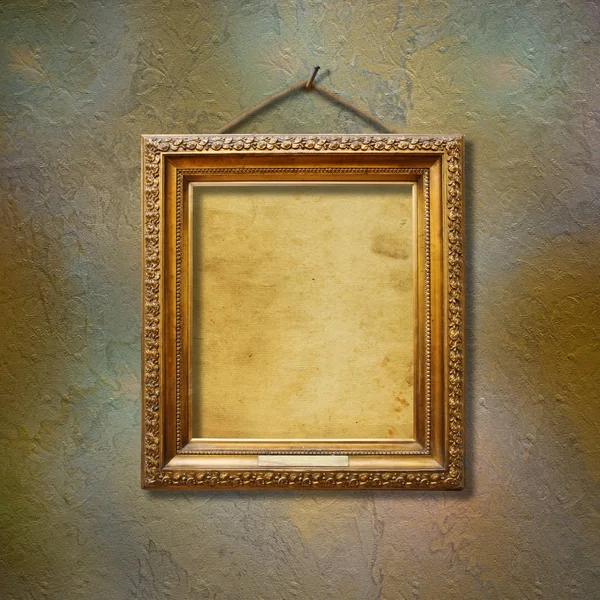 Old Vintage Gold Ornate Frame Picture Grunge Stone Wall — Stock Photo, Image