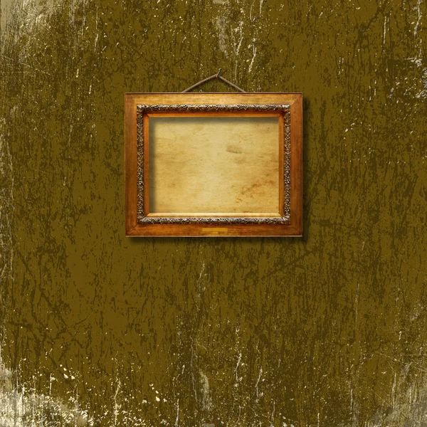 Old Vintage Gold Ornate Frame Picture Grunge Stone Wall — Stock Photo, Image