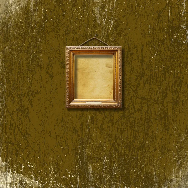 Eski Vintage Altın Süslü Çerçeve Resim Grunge Taş Duvar Için — Stok fotoğraf