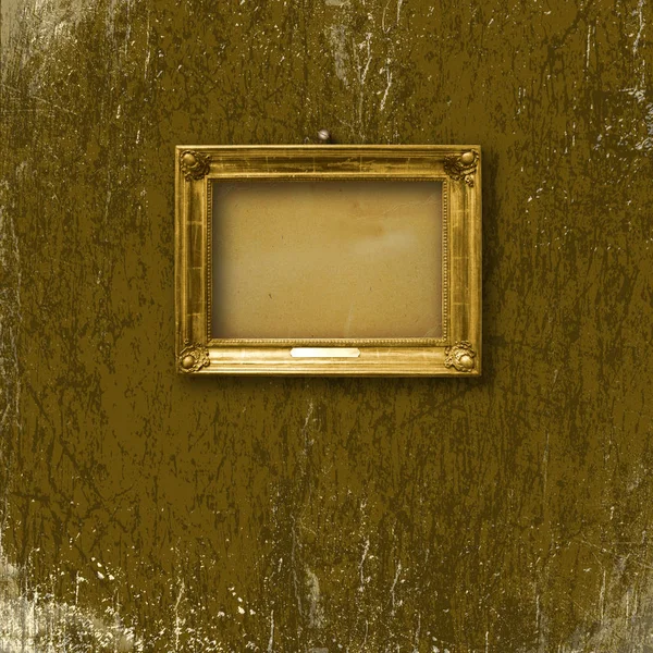 Alter Vintage Goldrahmen Für Bild Grunge Steinwand — Stockfoto