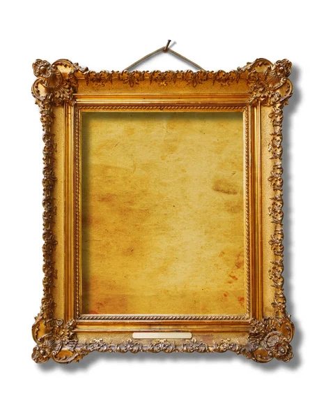 Picture Gold Wooden Frame Design White Isolated Background Paper — Stock Photo, Image