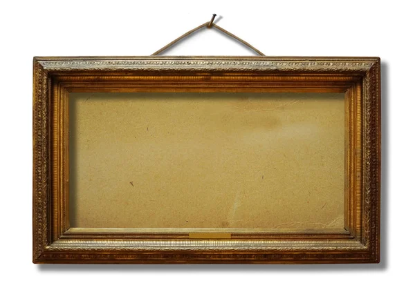 Immagine Cornice Legno Oro Disegno Sfondo Bianco Isolato Con Carta — Foto Stock