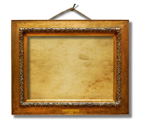 Imagem Moldura Madeira Dourada Para Design Fundo Isolado Branco Com — Fotografia de Stock
