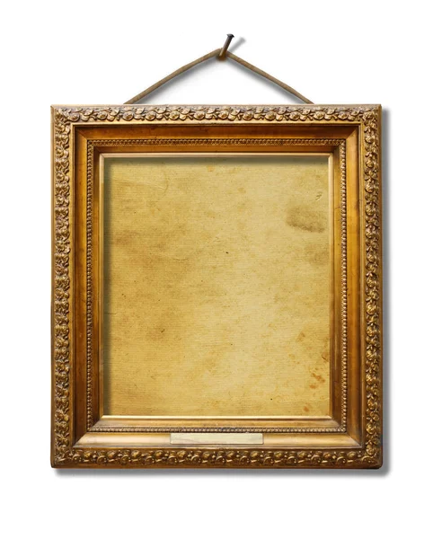 Immagine Cornice Legno Oro Disegno Sfondo Bianco Isolato Con Carta — Foto Stock