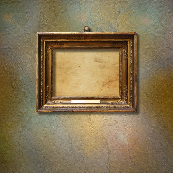 Old Vintage Gold Ornate Frame Picture Grunge Stone Wall — Stock Photo, Image