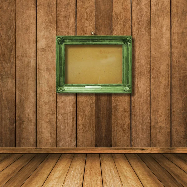 Starego Złota Rama Kwiecisty Obraz Ścianie Drewnianej Grunge — Zdjęcie stockowe