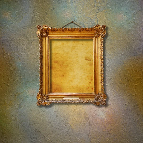 Стара Старовинна Золота Орнаментальна Рамка Картини Гранжевій Кам Яній Стіні — стокове фото