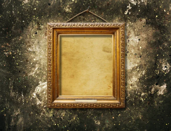 Old Vintage Gold Ornate Frame Picture Grunge Stone Wall — Stock Photo, Image