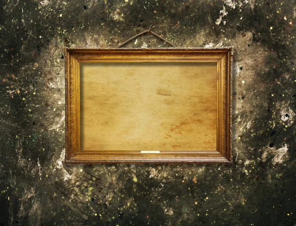 Old Vintage Gold Ornate Frame Picture Grunge Stone Wall — Stock Photo, Image