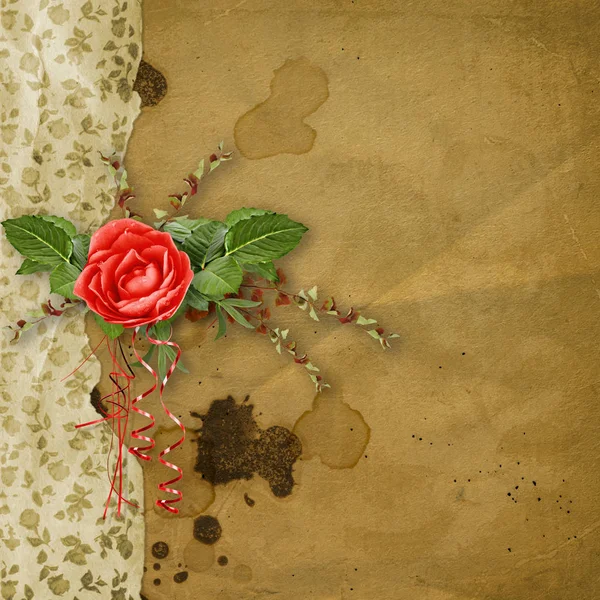 Свята Листівка Красивими Трояндами Бантом Фотографії Запрошення Або Привітання — стокове фото