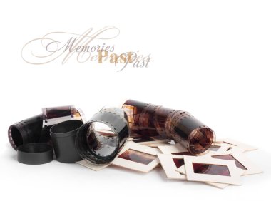 Vintage eski slaytlar, fotoğraf ve film beyaz izole arka planda kümesi;