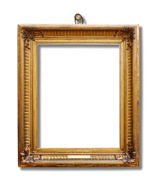 Picture Gold Wooden Frame Design White Isolated Background Nail Shadow — Stock Photo, Image