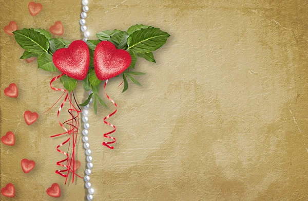 Rocznika Kartkę Życzeniami Pudełko Symboliczne Czerwone Serce Walentynki — Zdjęcie stockowe