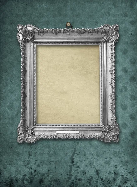 Wooden Vintage Silver Victorian Frame Museum Exhibition Old Worn Green — Stock Photo, Image