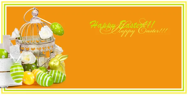 Paaseieren Funny Bunny Geïsoleerd Een Oranje Achtergrond Kerstkaart Voor Uitnodiging — Stockfoto