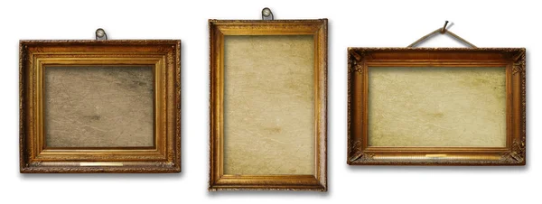 Készlet Ból Három Vintage Arany Barokk Favázas Elszigetelt Fehér Alapon — Stock Fotó